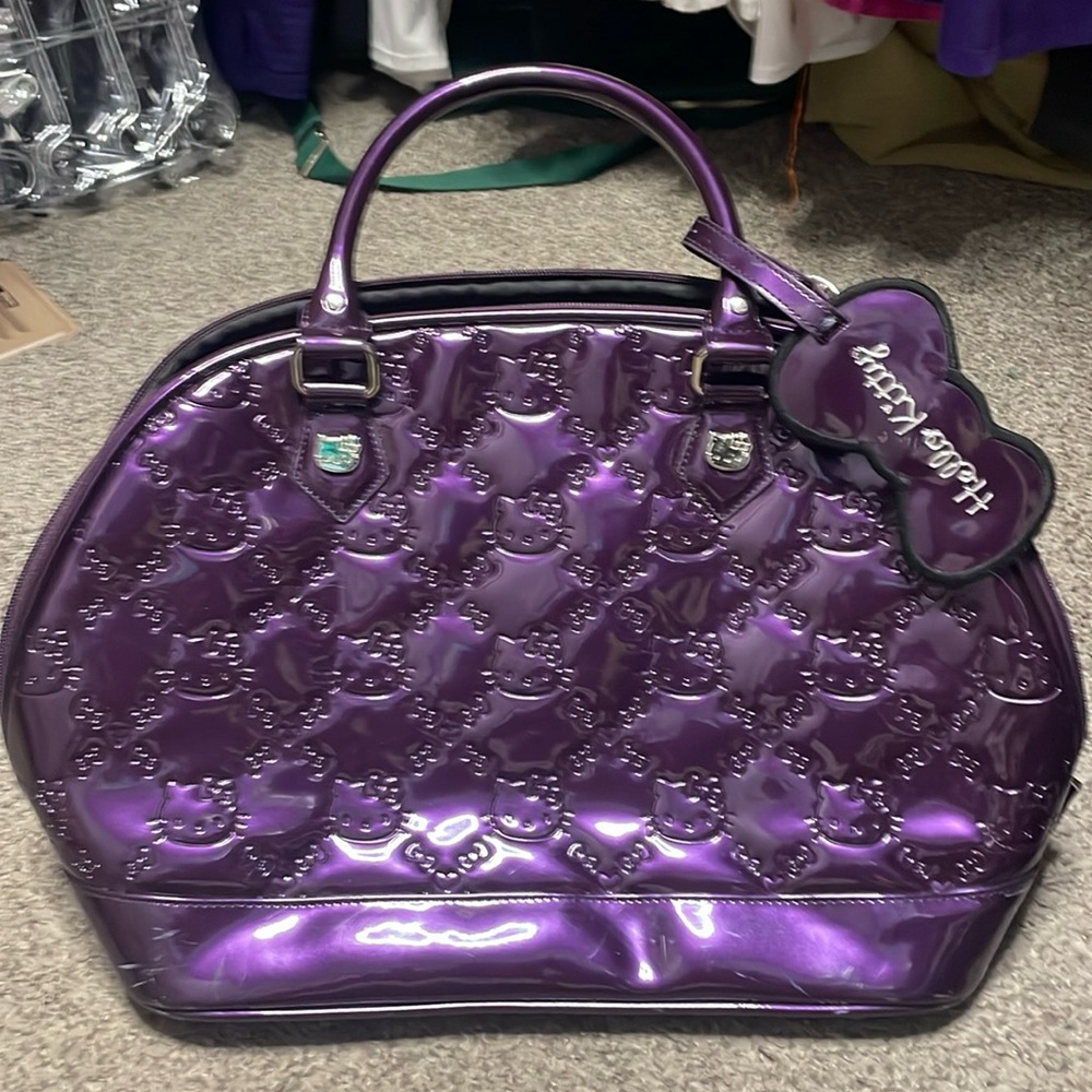 Loungefly Hello Kitty Purse Purple Metallic Tote Bag Sanrio 2010 Vinyl